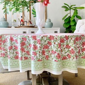 Florence red and green round Tablecloth | Hand Block Printed | 180 and 220 CM