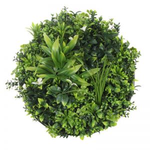 Flowering White Artificial Green Wall Disc | UV Resistant | 50cm | Black Frame