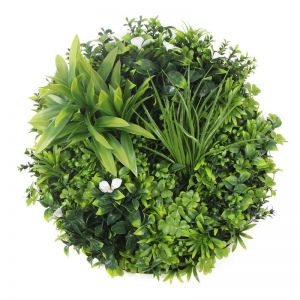 Flowering White Artificial Green Wall Disc | UV Resistant | 50cm | White Frame