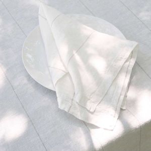 French Linen Carter Napkin Set | Off White with Natural Pinstripe | PRE ORDER