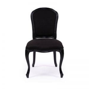 French Linen Upholstered Chair | Black Linen on Black Oak Frame