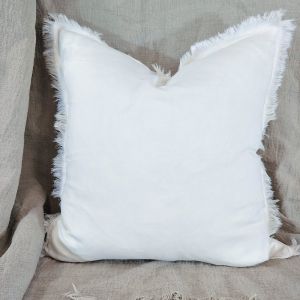 French Linen White Fringed Cushion