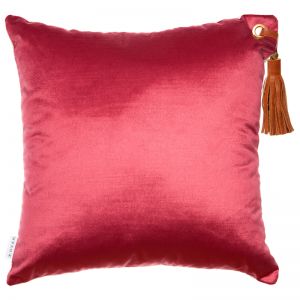 Frida Luxe Velvet Cushion | Merlot | Tan Leather Tassel | by Klovah