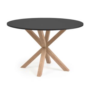 Full Argo Round Dining Table | 119cm | Black Lacquered Table Top | Natural Legs
