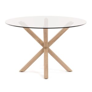 Full Argo Round Dining Table | 119cm | Glass Table Top | Natural Legs
