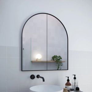 Future Glass | Aria Arch Mirror Cabinet | 860 x 760 | Satin Brass & Matte Black