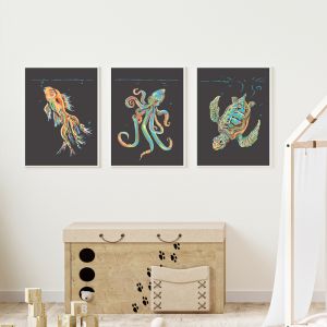 Golden Fish | Set of 3 | Framed Art Print on Acrylic
