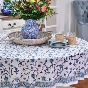 Green Ivy Tablecloth | Hand Block Printed | Round 220 CM