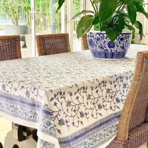 Green Ivy Tablecloth | Hand Block Printed | Square 180 CM