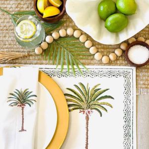 Green Palms Cotton Placemats | Hand Block Printed | Set of 2