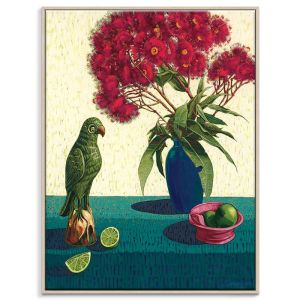 Green Parrot Flowering Gum Blossoms & Limes | Julie Lynch | Prints or Canvas by Artist Lane