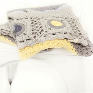 hand crochet blanket | dusty grey and mustard