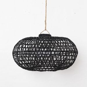 Handwoven Bamboo Short Lampshade in Black l Pre Order