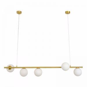 Helix 5 Light Pendant with Frosted Glass Shades in Brass | Beacon Lighting