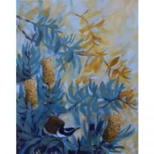 Honey Eater and Coastal Banksias by Debbie Parker | Canvas Print | Art Lovers Australia
