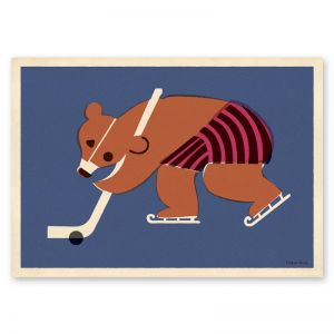Ice Hockey Bear | Vintage Russian Matchbox Poster