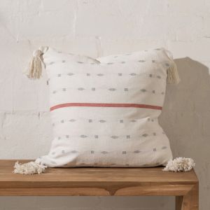 Indah Cotton Embroidered Cushion with Tassels | Rust Stripe