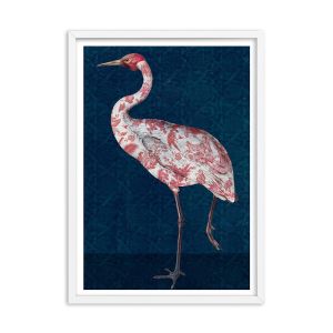 Indigo Lattice Crane | Premium Poster Print or Print on Canvas