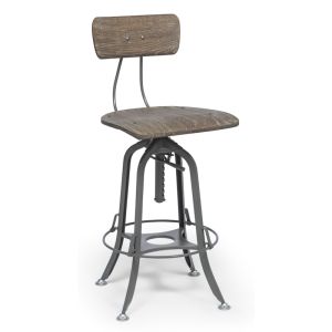 Industrial Black Bar Stool | Grey Oak Wood Seat
