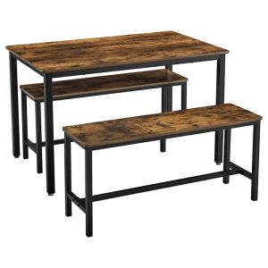 Industrial Dining Table Set | 3 Piece | Rustic Brown