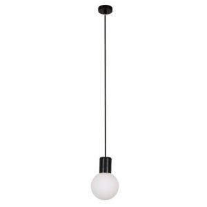 Juno 1 Light Pendant in Black Wood with Frost Glass Shade | Beacon Lighting
