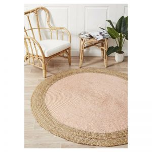 Jute Natural Circle Rug | Pink - Pre Order for End of May 22