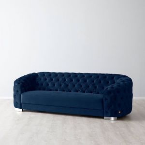 Kelly 3 Seater Sofa | Velvet | Navy Blue with Silver legs