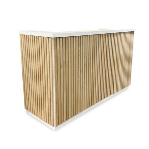 Kento Reception Desk | 180cm | White & Oak Timber Slat Acoustic