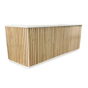 Kento Reception Desk | 240cm | Timber Slat Acoustic White & Oak