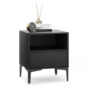 Kiara 1 Drawer Shelf Bedside Table | Charcoal Black
