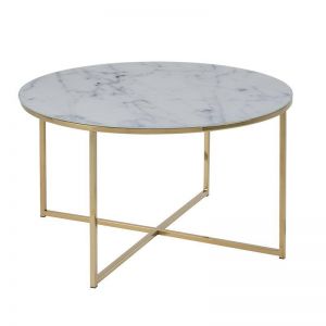 Kolina Glass Marble Round Coffee Table | 80cm | White/Brass