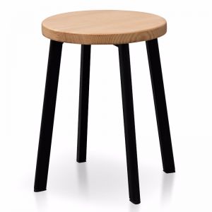 Krista Natural Wooden Seat Low Stool | Black Legs | 45cm