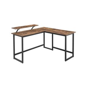L-Shaped Desk with Screen Stand | Rustic Brown