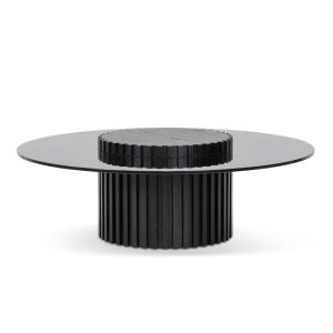Lamar Round Glass Coffee Table | Black