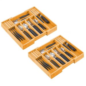 Large Capacity Bamboo Expandable Drawer Organizer | 2 Pack