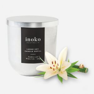 Large Concrete Candle Vessel and Soy Candle Refill | Bamboo & White Lily