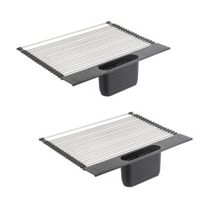 Large Stainless Steel Roll Up Dish Drying Rack with Utensil Holder | 2 Pack