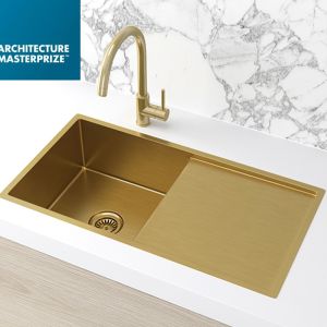 Lavello Kitchen Sink | Single Bowl & Drainboard | 840 x 440 | Brushed Bronze Gold