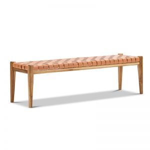 Lazie Leather Strapping Bench | Teak & Natural Tan