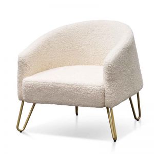 Lena Armchair | Ivory White Synthetic Wool with Golden Legs