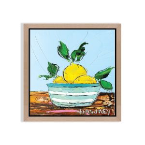 Lenoms in a Bowl | Angela Hawkey | Mini Framed Canvas by Artist Lane