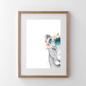 Linda the Lioness with Flower Crown | Print