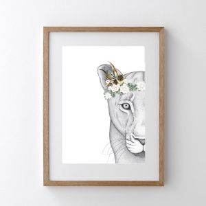 Linda the Lioness with Luxe Feather Crown | Art Print | Dots by Donna
