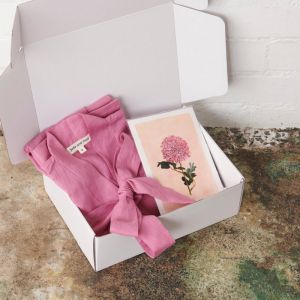 Linen Bathrobe & Chrysanthemum Print Gift Box | Fuchsia |  Jade and May X Kerrie Knuckey Art Collabo