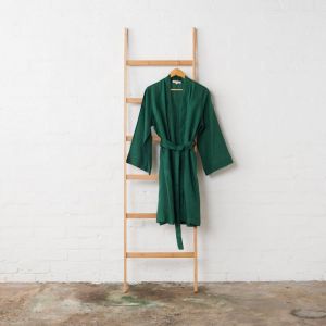 Linen Bathrobe | Emerald Green  | Jade and May