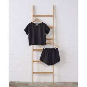 Linen Boxy Tee and Short PJ Set | Black