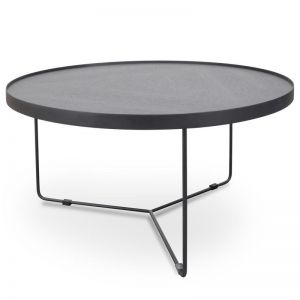 Luna 90cm Oak Top Round Coffee Table - Black