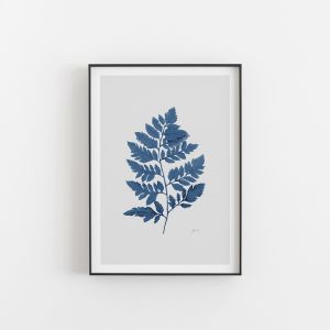 Lush Fern Living Art Leaf Print | Navy Blue with Whisper Grey Wall Art Print | By Pick a Pear | Unfr
