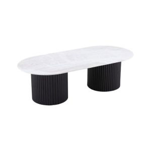 Macleod 1.3m Travertine Top Oval Coffee Table | Black Base