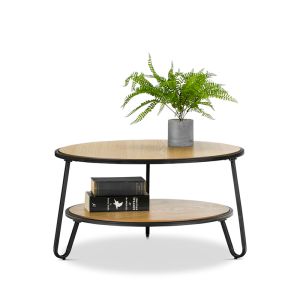 Macy Round 2 Tier Oak Coffee Table | Black | by L3 Home